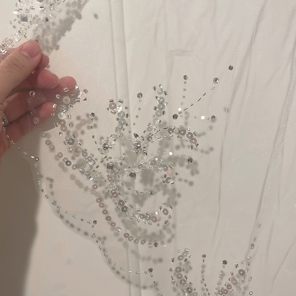 David’s Bridal - bead and sequin scalloped hem fingertip veil